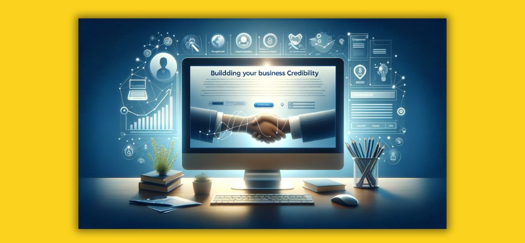 Image of a computer which is displaying 'Building Your Business Credibility' on the screen.